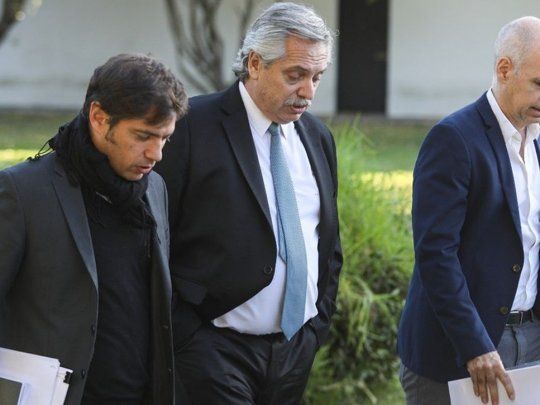 Alberto Fernández, Axel Kicillof y Horacio Rodríguez Larreta, en la Quinta de Olivos. 