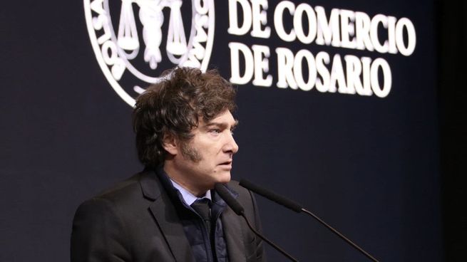 Javier Milei en la Bolsa de Comercio de Rosario. 