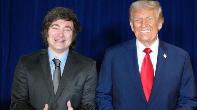 Javier Milei junto a Donald Trump en su última visita a Estados Unidos.&nbsp;