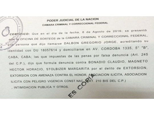 Dalbón denunció por asociación ilícita a Bonadio, Stolbizer y Magnetto