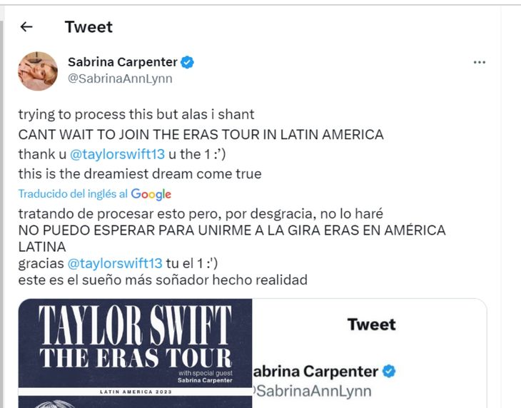 Who is Sabrina Carpenter? The artist who will accompany Taylor Swift in Argentina
