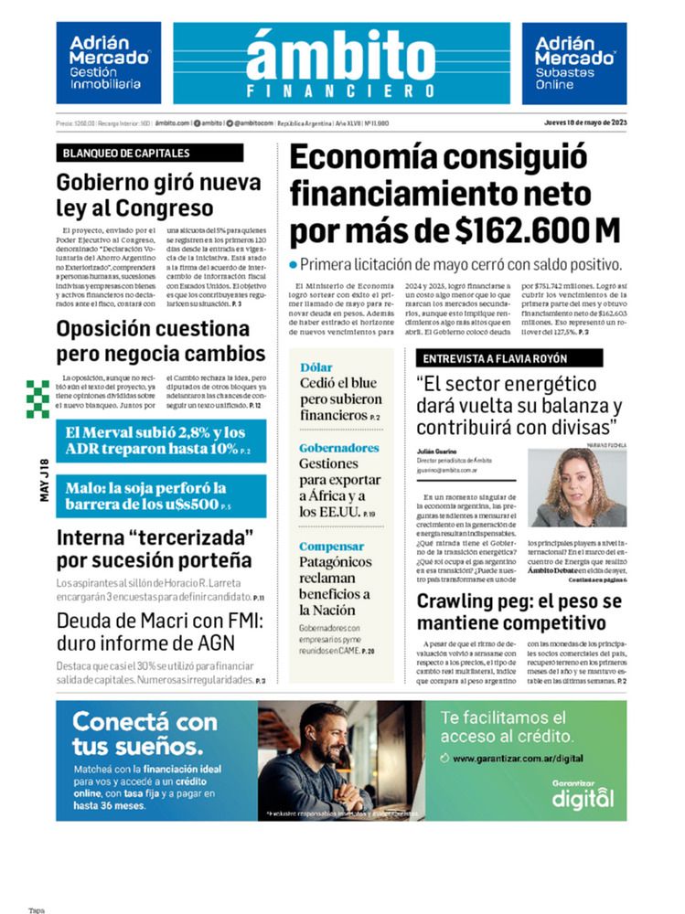 ámbito.com | Tapa Edicion Impresa del 2023-05-18