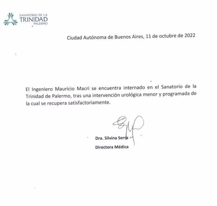 Internaron a Mauricio Macri en una clínica porteña.