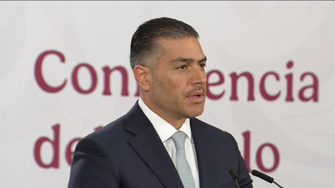 Omar García Harfuch en la Mañanera del Pueblo.