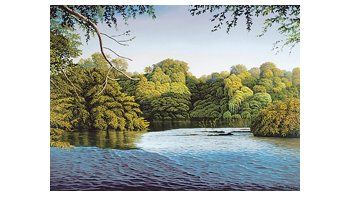 «Río Iguazú», una de las pinturas que integran la muestra sobre paisajes argentinos del artista Mario Stratiotis.