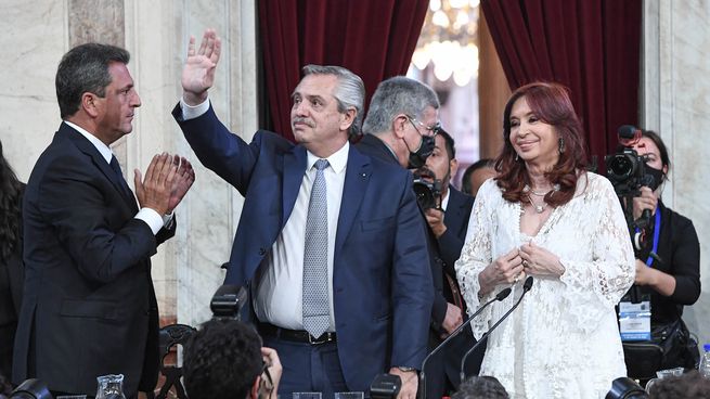 Sergio Massa, Alberto Fernández y Cristina Fernández de Kirchner, en la apertura de sesiones 2022.