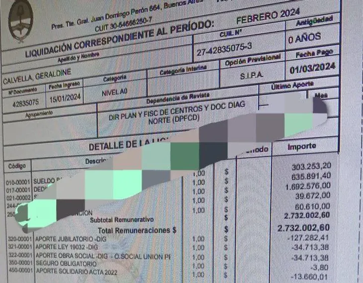 Usuarios de X viralizaron el recibo de sueldo de la joven militante que estaría al frente del RENAPER. Usuarios de X viralizaron el recibo de sueldo de la joven militante que estaría al frente del RENAPER.