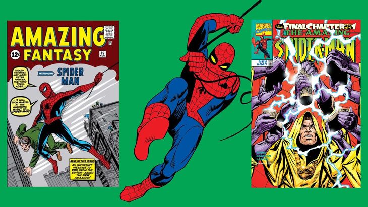 En el año 1962 aparece la primera publicación del superhéroe Spider-Man. En el año 1962 aparece la primera publicación del superhéroe Spider-Man.