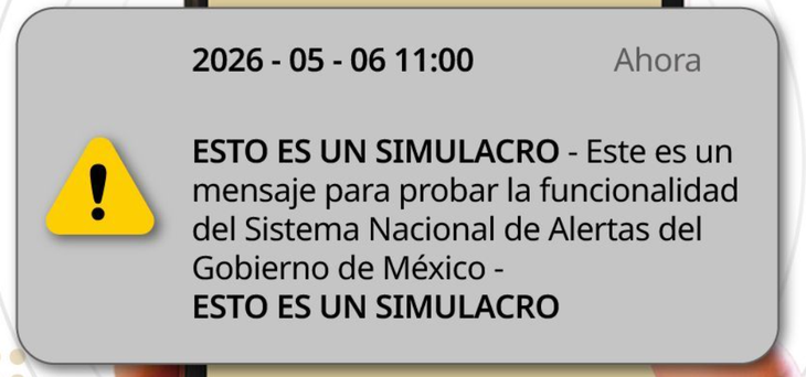 El mensaje que llegó a los celulares en el Primer Simulacro Nacional 2026. El mensaje que llegó a los celulares en el Primer Simulacro Nacional 2026.