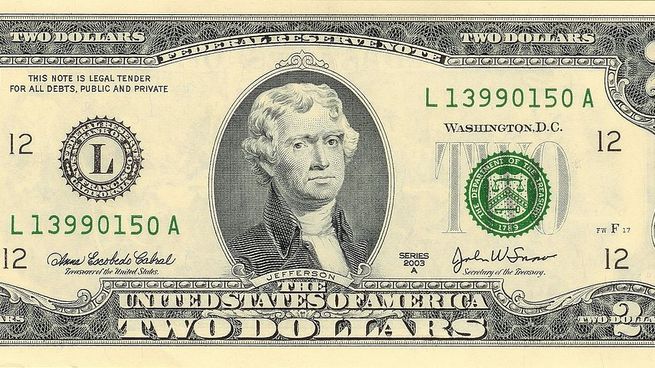 Billete de 2 dólares de los Estados Unidos.