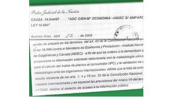 ámbito.com | Facsímil de la resolución judicial dando lugar al amparo presentadocontra el INDEC.