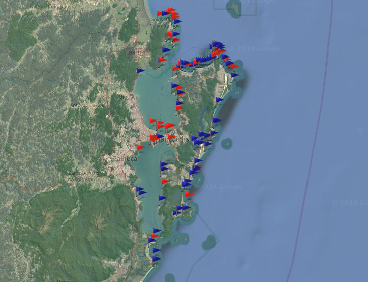 The classification of beaches according to their safety for bathing in Florianópolis. The classification of beaches according to their safety for bathing in Florianópolis.