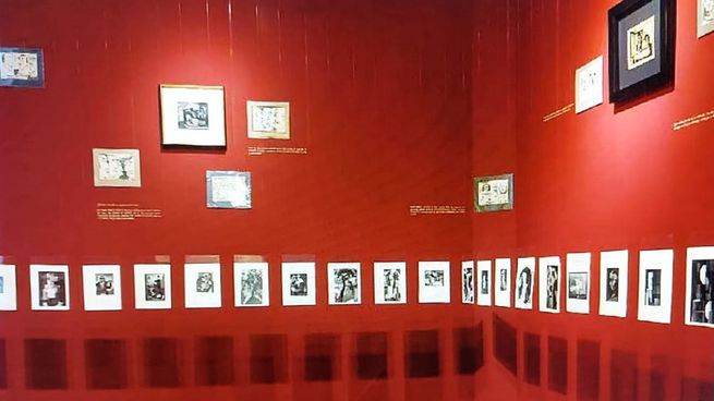 Detalle del Salón Witcomb en la galería Delinfinito, que reconstruye bocetos y estudios de Pettoruti.