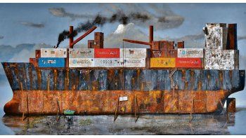 ámbito.com | Juan Ranieri. ”Los bajos del temor” (Masilla elastomérica, acrílico y collage s/tela  60 x 180 cm.)