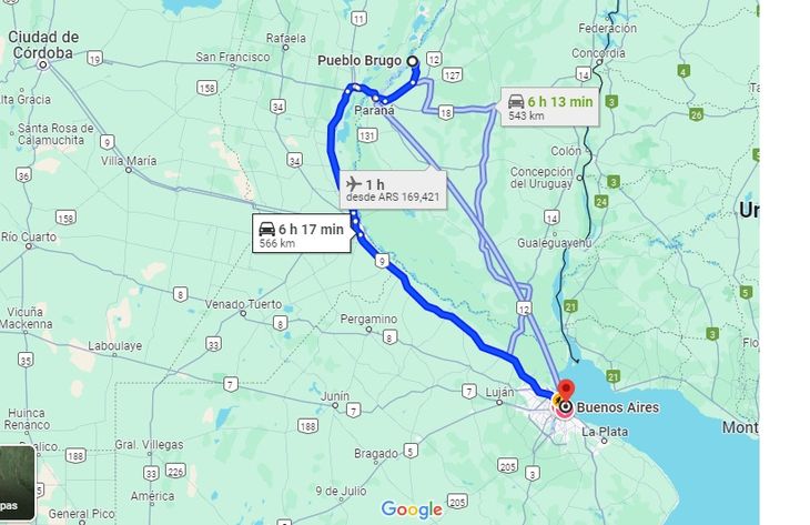 A 6-hour trip separates Pueblo Brugo from Capital Federal A 6-hour trip separates Pueblo Brugo from Capital Federal