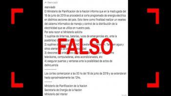 es falso que hoy habra un nuevo apagon a nivel nacional