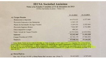 Copia de la página 69 del balance en donde se aclara la adhesión de IECSA al plan de pagos reglados por el artículo 32 de la Ley 11.683.