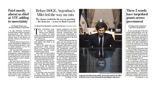 La tapa de The Washington Post de este domingo, con Milei.