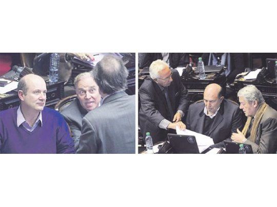 Cabildeos entre los diputados en una de las sesiones más mansas del año, que curiosamente no se exasperó por la campaña electoral. En las imágenes, el macrista Federico Sturzenegger y los peronistas Héctor Recalde, José María Díaz Bancalari y Carlos Kunkel. Terminó temprano.
