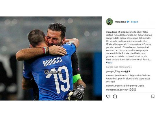El mensaje de Maradona en su cuenta de Instagram.