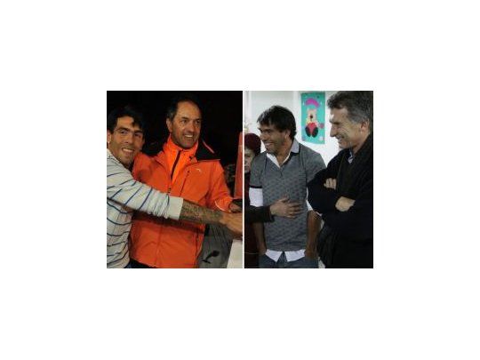 Tevez junto a Scioli y Macri. No quiere fotos con los políticos para no confundir a la gente.