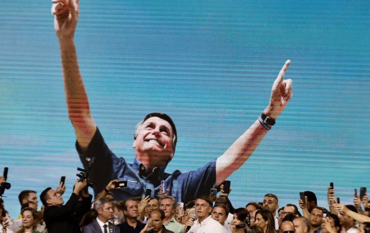 El presidente de Brasil, Jair Bolsonaro, durante el acto del Partido Liberal.