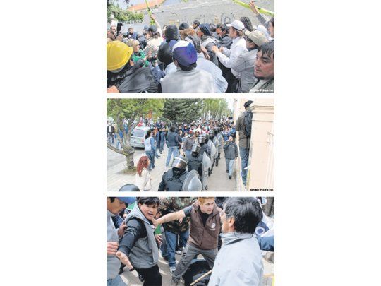 Activistas de la UOCRA y empleados estatales que se manifestaban frente a la Legislatura protagonizaron ayer violentos incidentes. Hubo heridos y detenidos.
