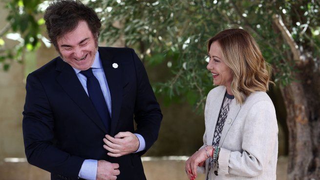 Javier Milei y Giorgia Meloni, primera ministra de Italia.