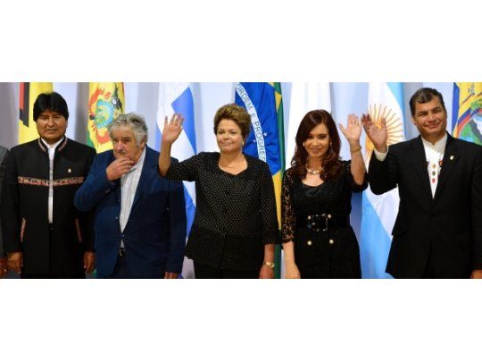 Los presidentes: Evo Morales, José Mujica, Dilma Rousseff, Cristina de Kirchner y Rafael Correa.