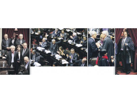 Federico Pinedo, Eduardo Amadeo, Patricia Bullrich y Ricardo Gil Lavedra entraron a protestar cuando se inició la sesión. Carlos Kunkel, Juliana Di Tullio y Agustín Rossi, los más efusivos a la hora del festejo, junto con Julián Domínguez. Roberto Feletti más reservado. Ricardo Alfonsín apareció detrás de las cortinas.