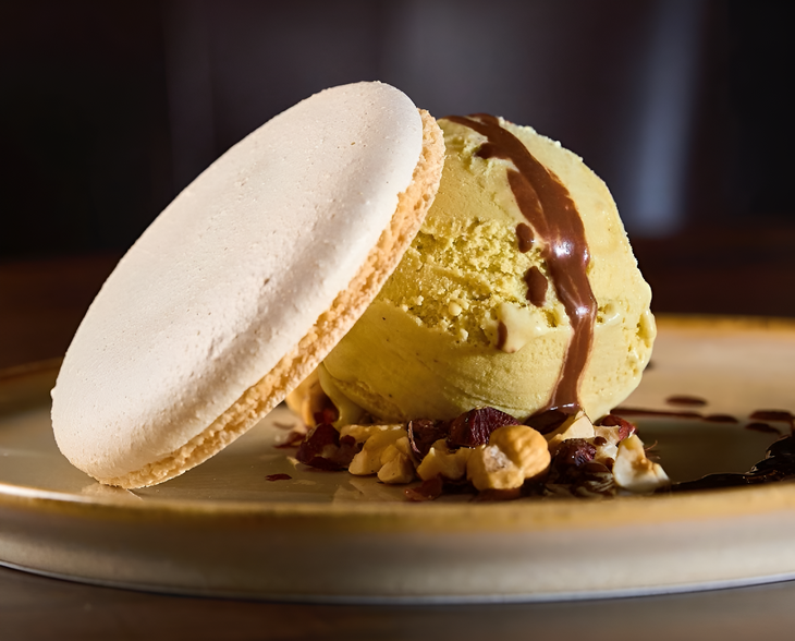 Creamy pistachio with macaron and chocolate: a luxury closure. Creamy pistachio with macaron and chocolate: a luxury closure.