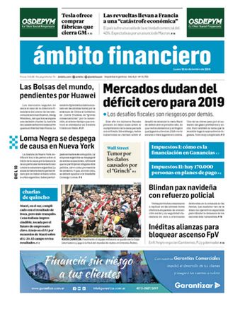 Tapa Edicion Impresa del 2018-12-10