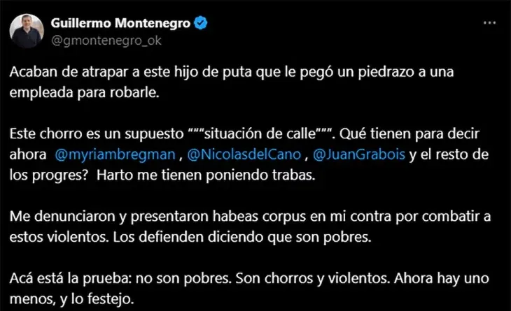 Las declaraciones del intendente Guillermo Montenegro ante el ataque y robo. 