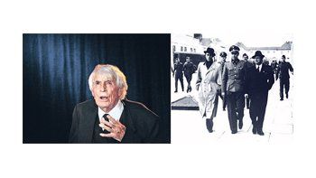 Johannes Heesters estaba ciego y tenía 108 años, pero seguía actuando. Ingresó en 1997 en el Guinness como el cantante en actividad más anciano. Arriba, la foto de la infamia: la visita al campo de Dachau en 1941 (Heesters es el de la izquierda).