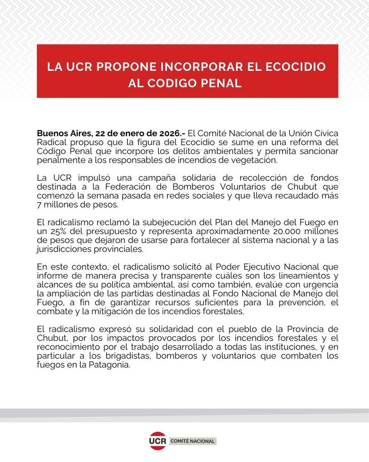 El comunicado de la UCR.