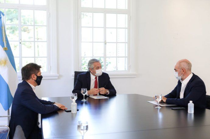 El presidente Alberto Fernández recibió en Olivos al gobernador bonaerense Axel Kicillof y al Jefe de Gobierno porteño, Horacio Rodríguez Larreta.