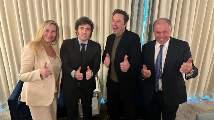 Karina Milei, Javier Milei, Elon Musk y Gerardo Werthein.