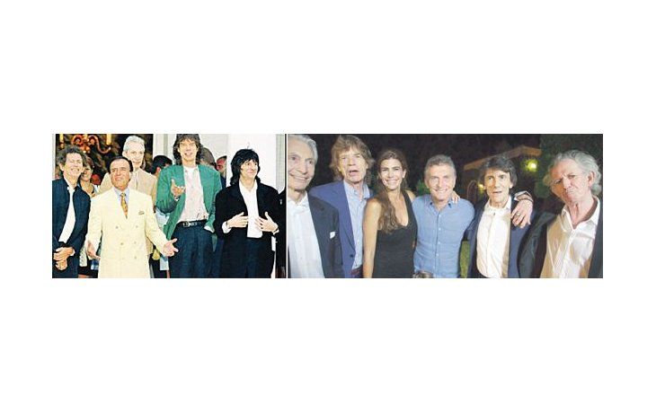 Hace 21 años: Mick Jagger, Keith Richards, Ronnie Wood y Charlie Watts junto al entonces presidente Carlos Menem en su primera gira por la Argentina. Anoche, los Stones tuvieron una cena íntima con el presidente Mauricio Macri.