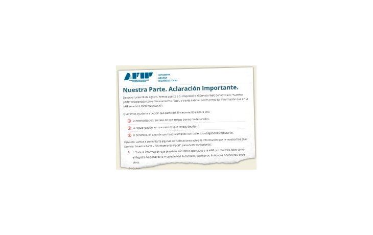 mensaje. La nota que la AFIP prepara para contribuyentes que deberían ingresar al llamado. Se puede consultar si alguien está “en la mira”.