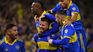 Boca celebrates with Weigandt, author of a great goal. Boca celebrates with Weigandt, author of a great goal.