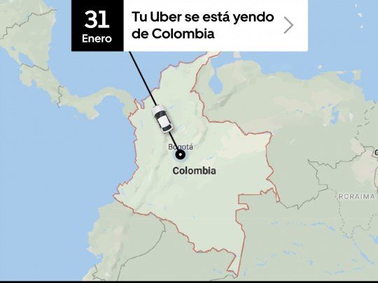 La imagen que posteó UBER en Twitter para anunciar que se retira de Colombia.&nbsp;