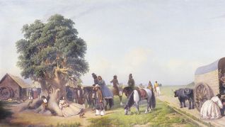 un alto en el campo. Pintura ejemplar de Prilidiano Pueyrredón correspondiente a su ciclo de paisajes.