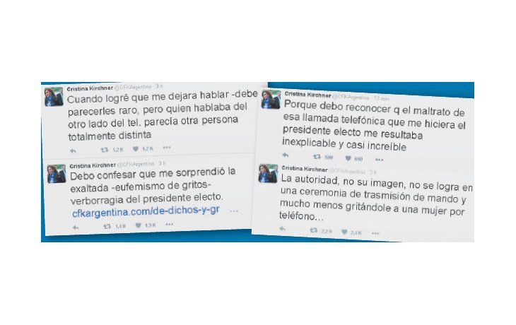 A través de Twitter y Facebook, Cristina de Kirchner reveló ayer su versión de la charla telefónica con Mauricio Macri. Denunció una operación mediática del PRO.