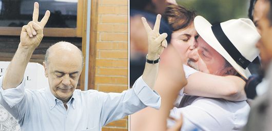 Derrotado de antemano, José Serra (izquierda) dijo después de votar que la campaña fue «una batalla desigual». Se refería, claro, al peso de la enorme popularidad de Lula da Silva (derecha), volcado en favor de Dilma Rousseff.