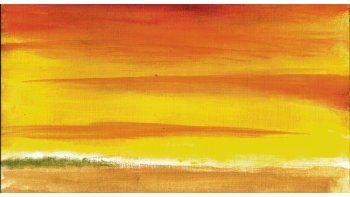 ámbito.com | Garofalo. Óleo sin título que refleja el sol ardiente en el paisaje. La muestra está compuesta por 50 pinturas con una dimensión pequeña pero elocuente, y una inmensa pintura de textura áspera.