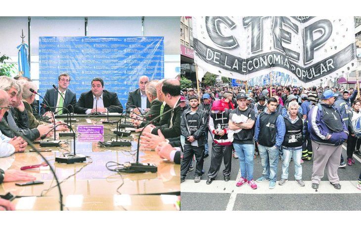 ámbito.com | Afuera y adentro. El plenario en el Ministerio de Trabajo incluyó reproches de Pablo Moyano a Triaca. En la calle protestaron los grupos piqueteros.