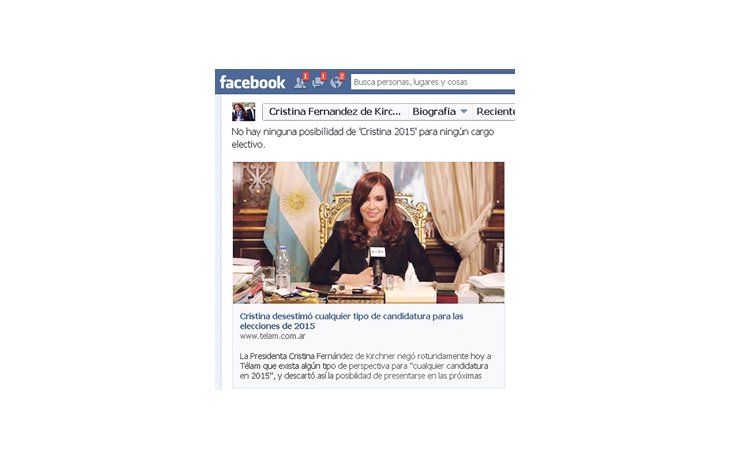 Cristina de Kirchner aseguró, a través de un cable de Télam y en supágina de Facebook, que no tiene planes para ser candidata en 2015.