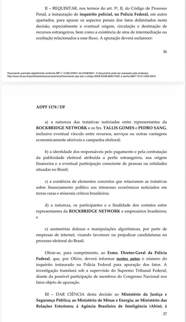 El ministro Fl&aacute;vio Dino orden&oacute; abrir una investigaci&oacute;n en la Polic&iacute;a Federal para determinar si hubo financiamiento extranjero en la campa&ntilde;a de Fl&aacute;vio Bolsonaro y manipulaci&oacute;n de los algoritmos de las redes sociales para favorecer al senador en la contienda electoral.