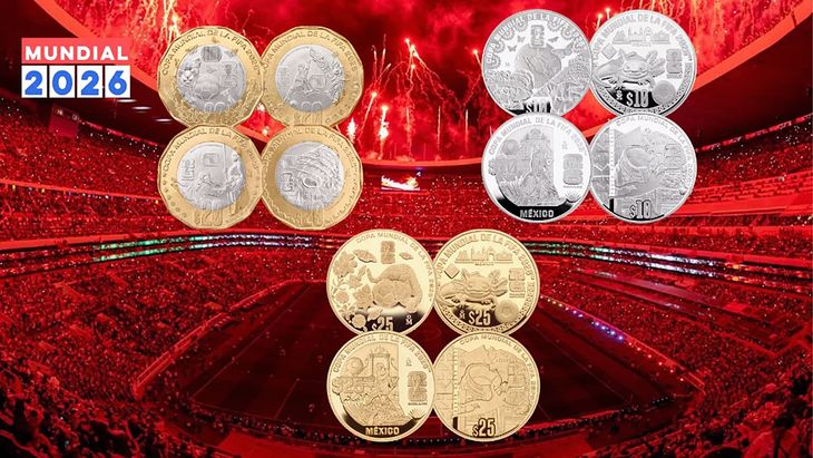 El Banco de México (BdeM) puso en circulación 12 monedas conmemorativas de la Copa Mundial de la FIFA 2026. La colección, acuñada por la Casa de Moneda de México, está integrada por cuatro piezas bimetálicas de cuño corriente y ocho en metales finos, cuatro de oro y cuatro de plata. El Banco de México (BdeM) puso en circulación 12 monedas conmemorativas de la Copa Mundial de la FIFA 2026. La colección, acuñada por la Casa de Moneda de México, está integrada por cuatro piezas bimetálicas de cuño corriente y ocho en metales finos, cuatro de oro y cuatro de plata.