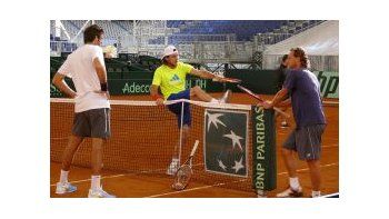 Del Potro, Mónaco y Nalbandian entrenando en el estadio La Cartuja.